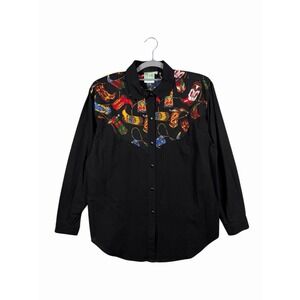 Vintage Desert West Sherry Holt Western Shirt Women's Sz L Cowboy Boots Print